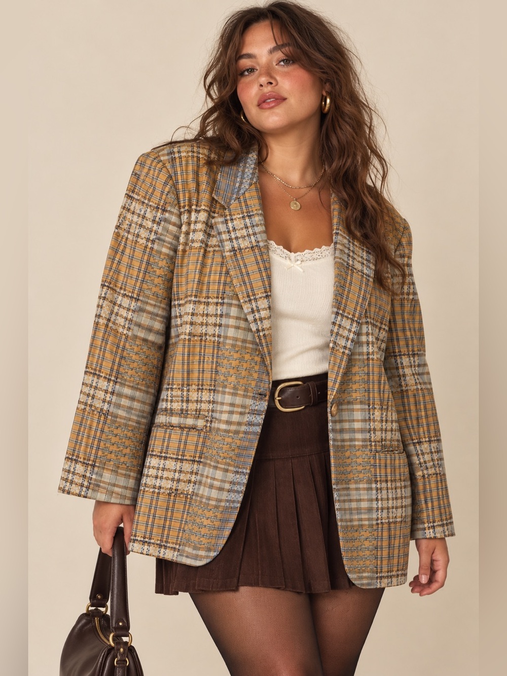 Vintage Y2K Patchwork Plaid Blazer 20W Oversized Academia Grandpa Jacket